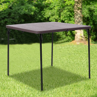 Flash Furniture DAD-LF-86-GG 34'' Square Bi-Fold Brown Wood Grain Plastic Folding Table with Carrying Handle 